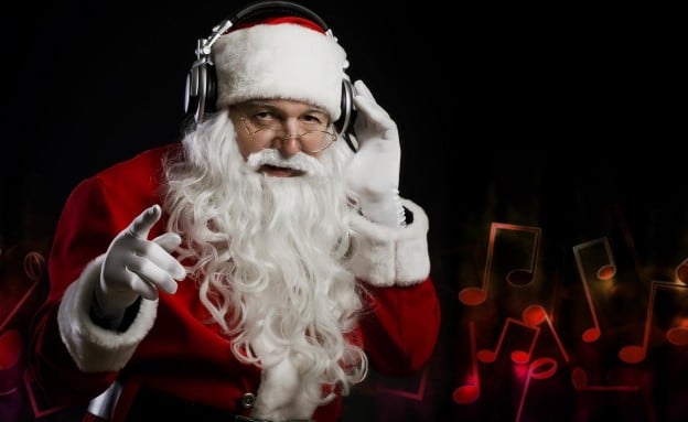 Santa Claus wearing headphones