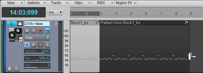 Fig. 3: The MIDI Pattern tool has “painted” the 1st two measures into six more measures.
