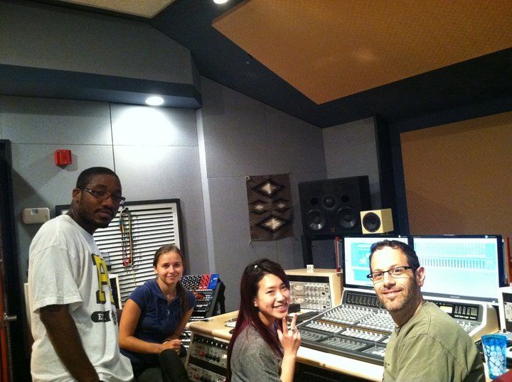 Interns Elena Klinova and Debbie Tjong with producer Al Watkins and me.