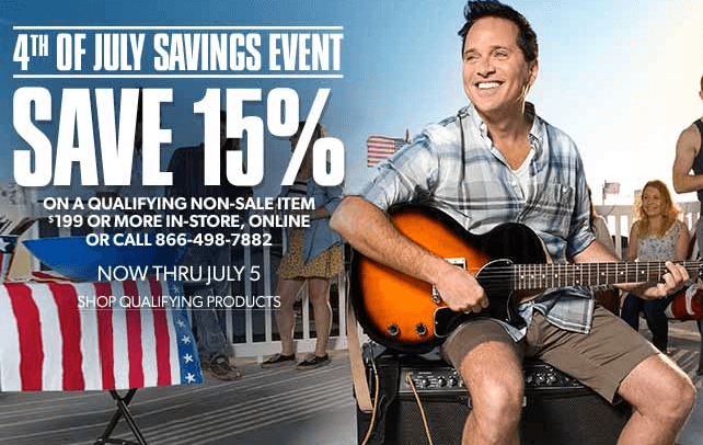 Save 15% in the Guitar Center 4th of July Savings Event