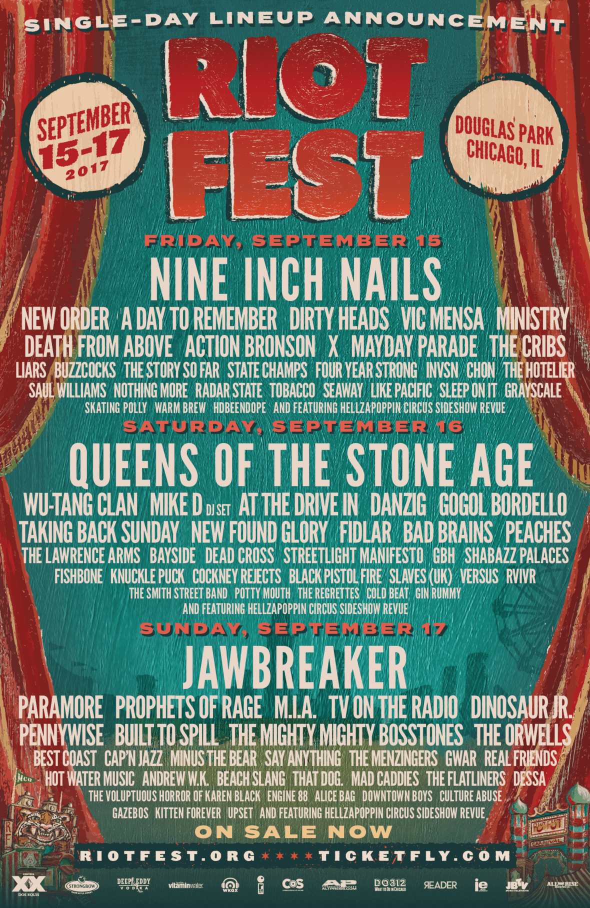 Riot Fest 2017 Announces Single Day Lineups, Danzig Joins Stacked Bill